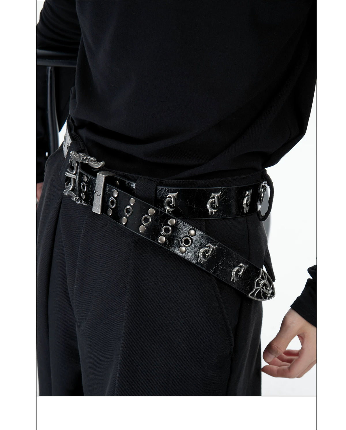 Retro Metal Logo Studded Belt for Punk Streetwear - description image 5