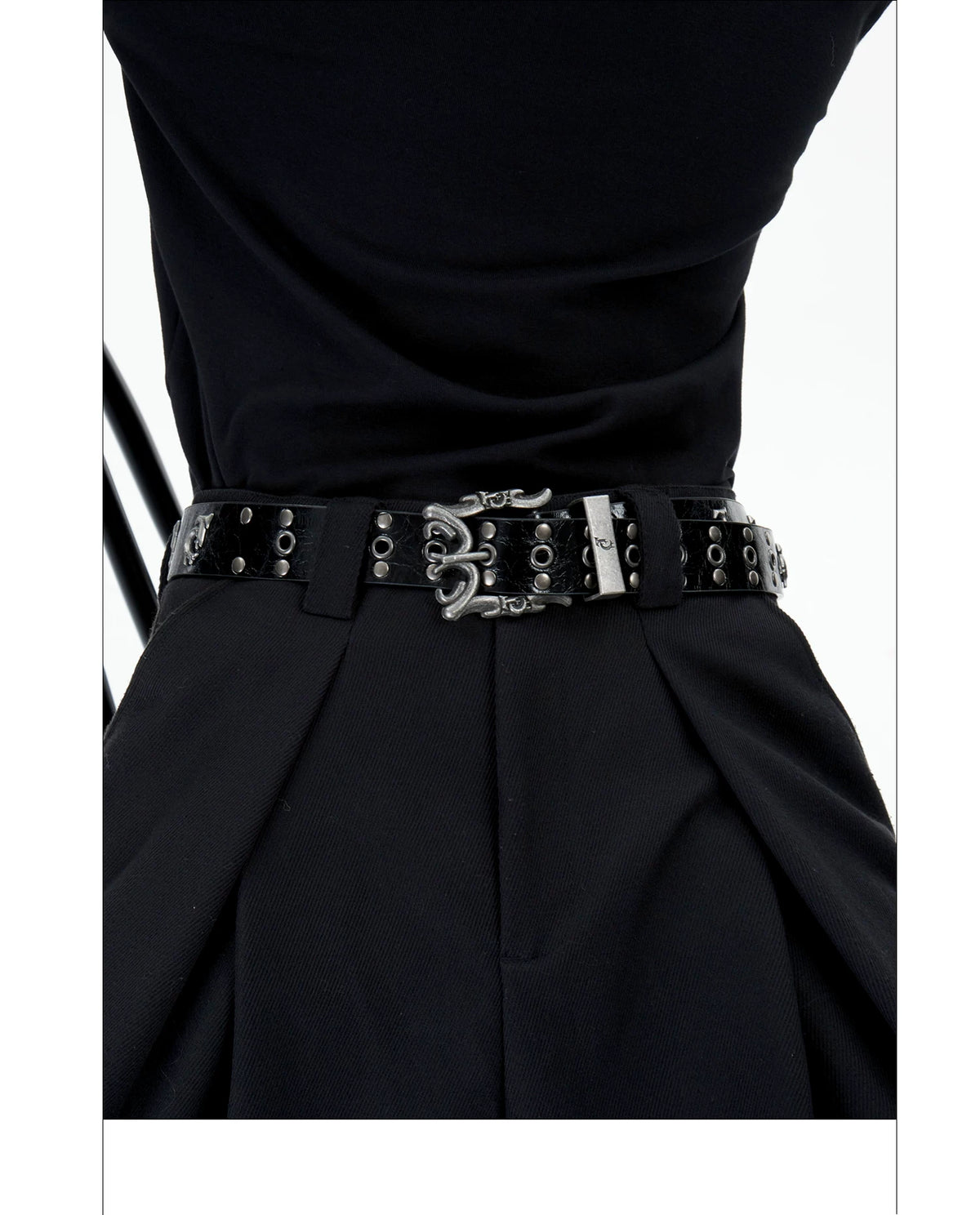 Retro Metal Logo Studded Belt for Punk Streetwear - description image 6
