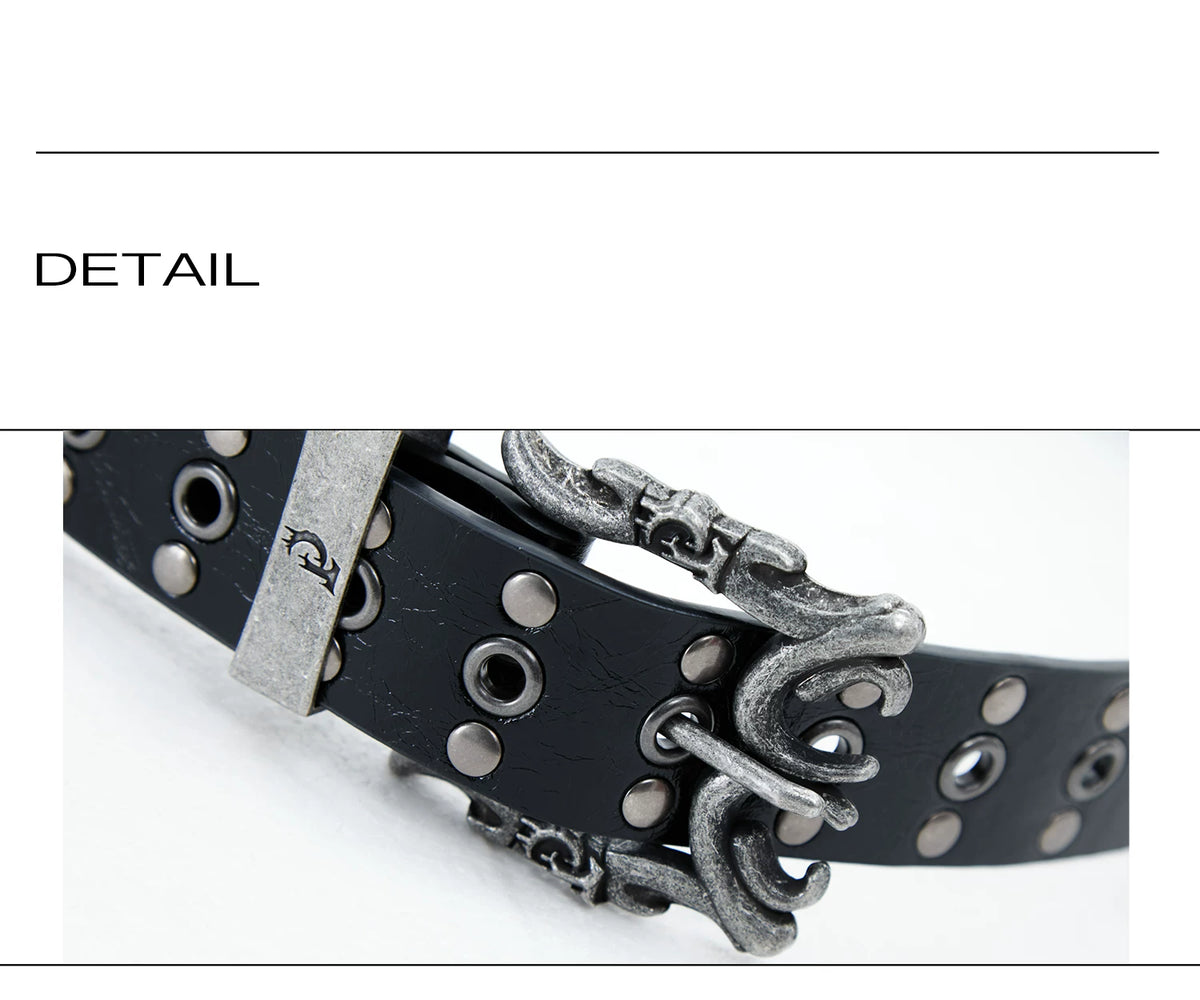 Retro Metal Logo Studded Belt for Punk Streetwear - description image 10