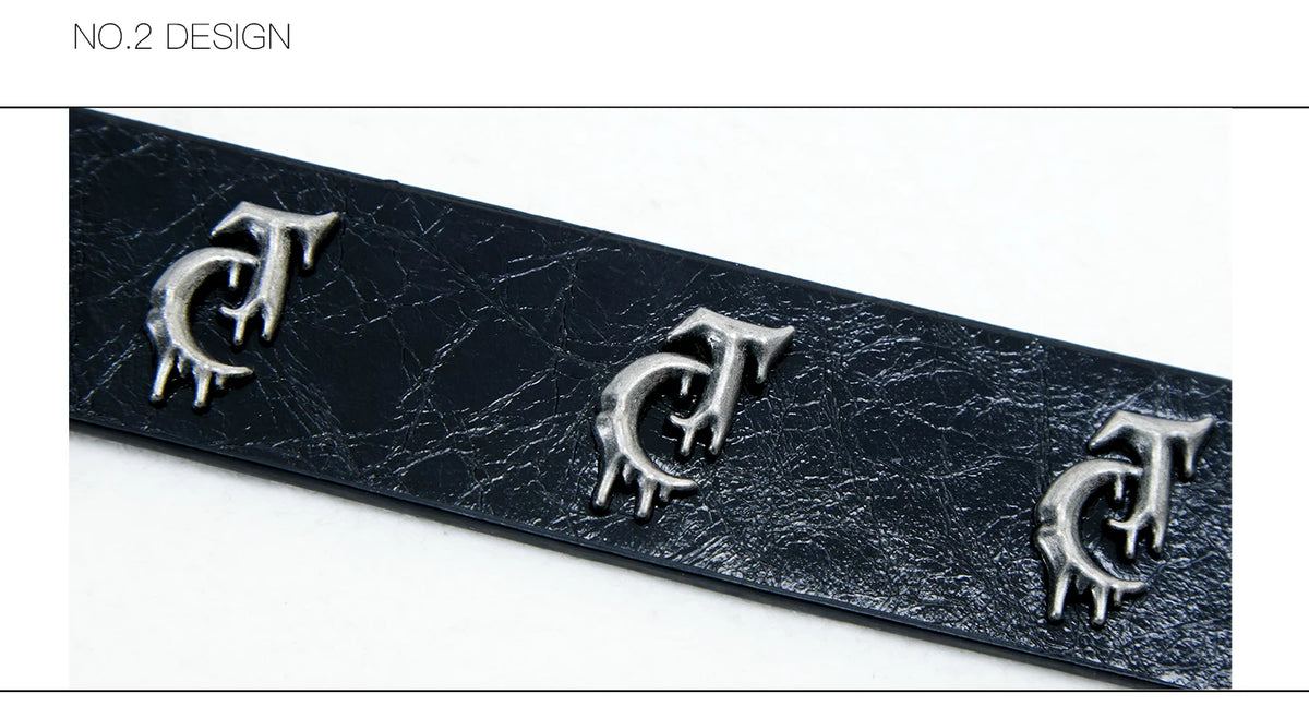Retro Metal Logo Studded Belt for Punk Streetwear - description image 12