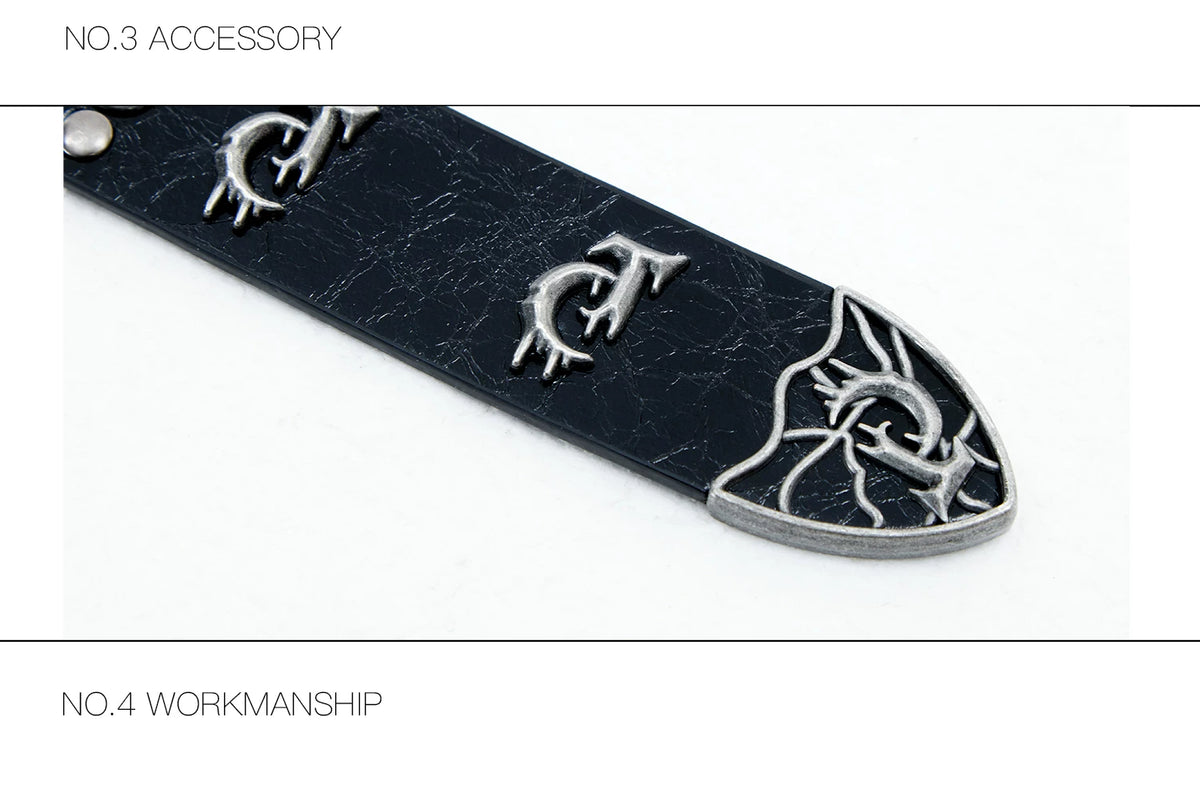 Retro Metal Logo Studded Belt for Punk Streetwear - description image 13