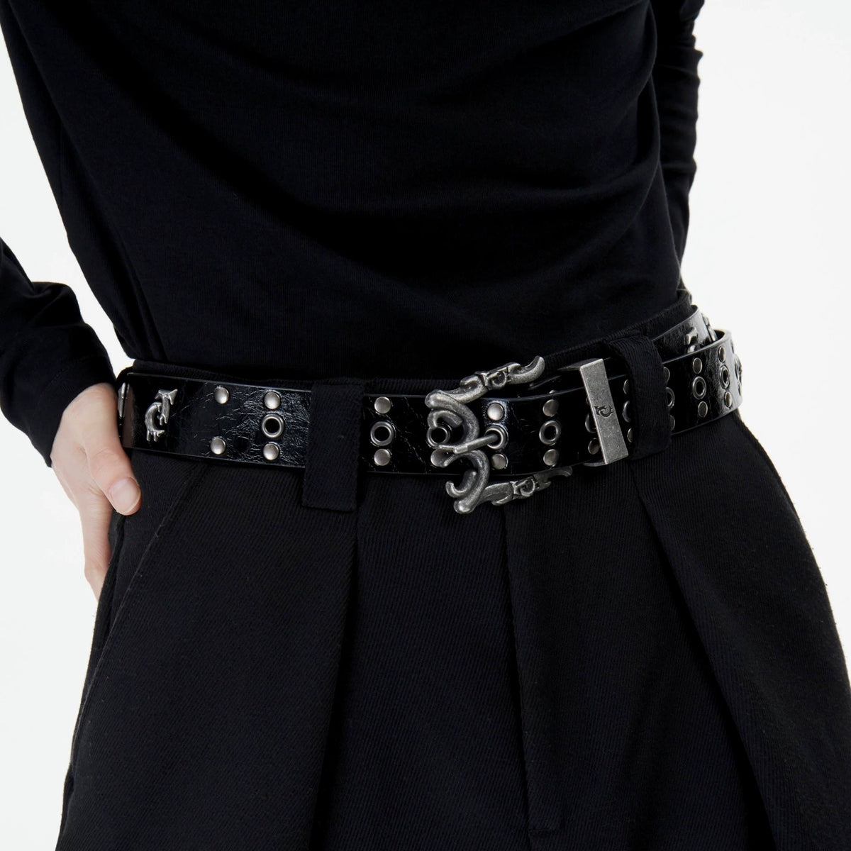 Retro Metal Logo Studded Belt for Punk Streetwear - main image 3