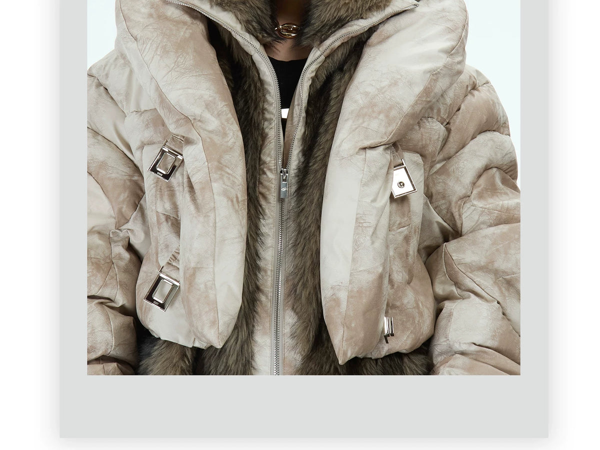 Deconstructed Faux-Two-Piece PU Puffer Jacket | Cleanfit - description image 1
