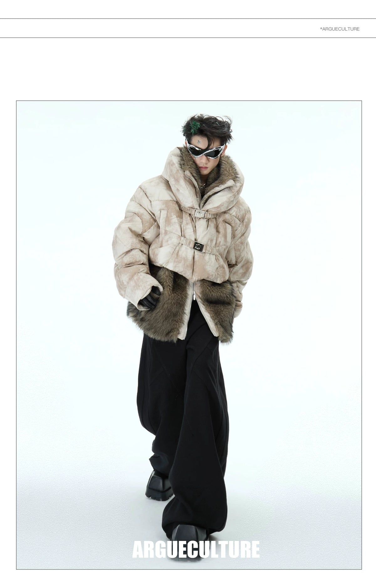Deconstructed Faux-Two-Piece PU Puffer Jacket | Cleanfit - description image 3