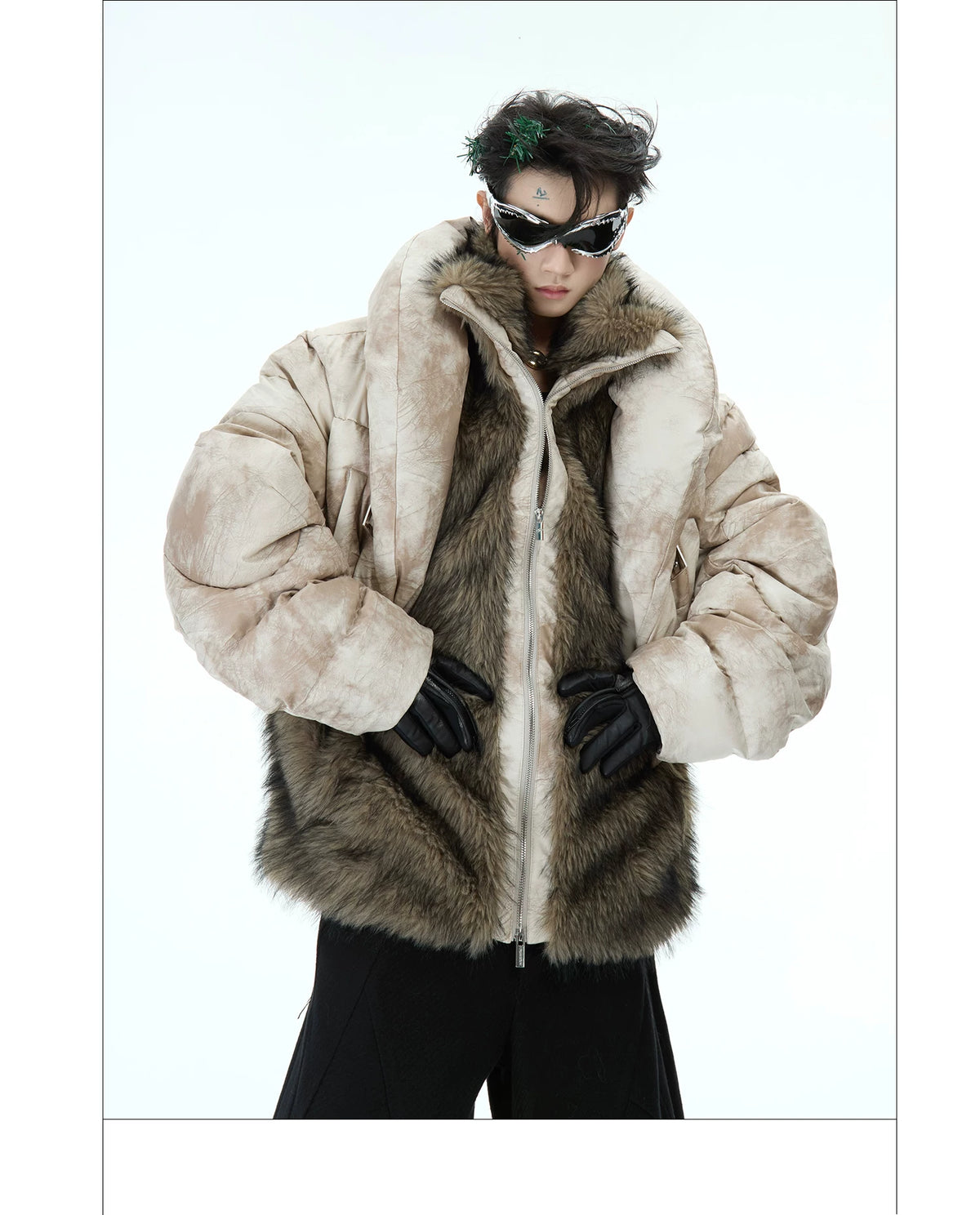 Deconstructed Faux-Two-Piece PU Puffer Jacket | Cleanfit - description image 5
