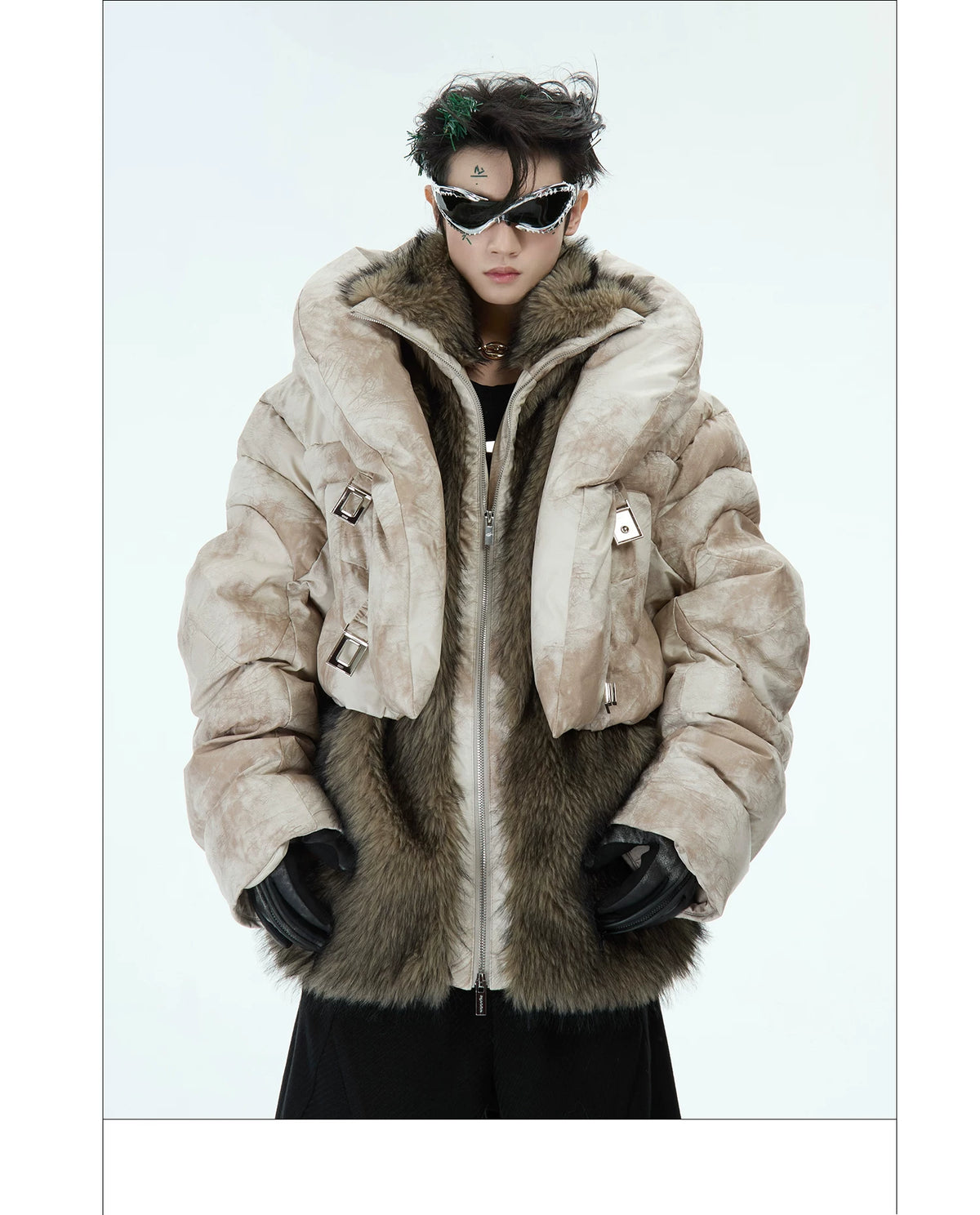 Deconstructed Faux-Two-Piece PU Puffer Jacket | Cleanfit - description image 6