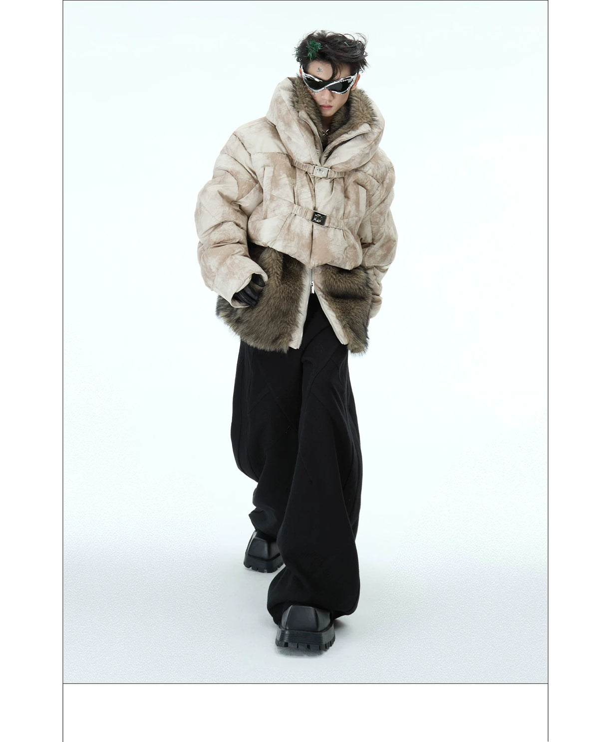 Deconstructed Faux-Two-Piece PU Puffer Jacket | Cleanfit - description image 8