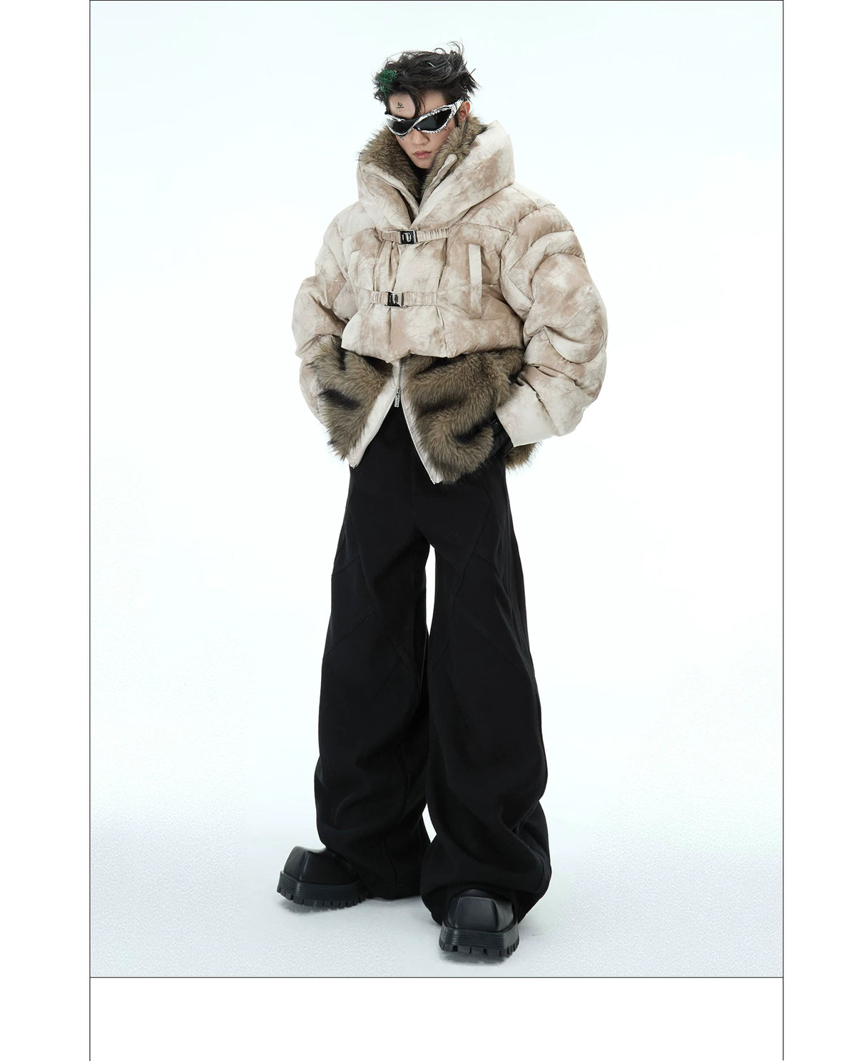 Deconstructed Faux-Two-Piece PU Puffer Jacket | Cleanfit - description image 9