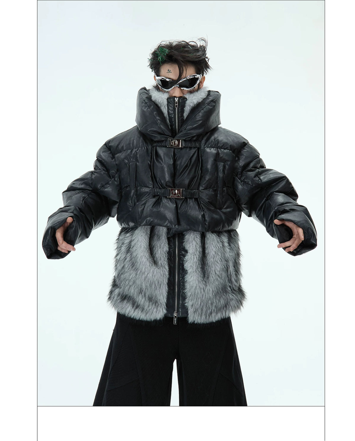 Deconstructed Faux-Two-Piece PU Puffer Jacket | Cleanfit - description image 11