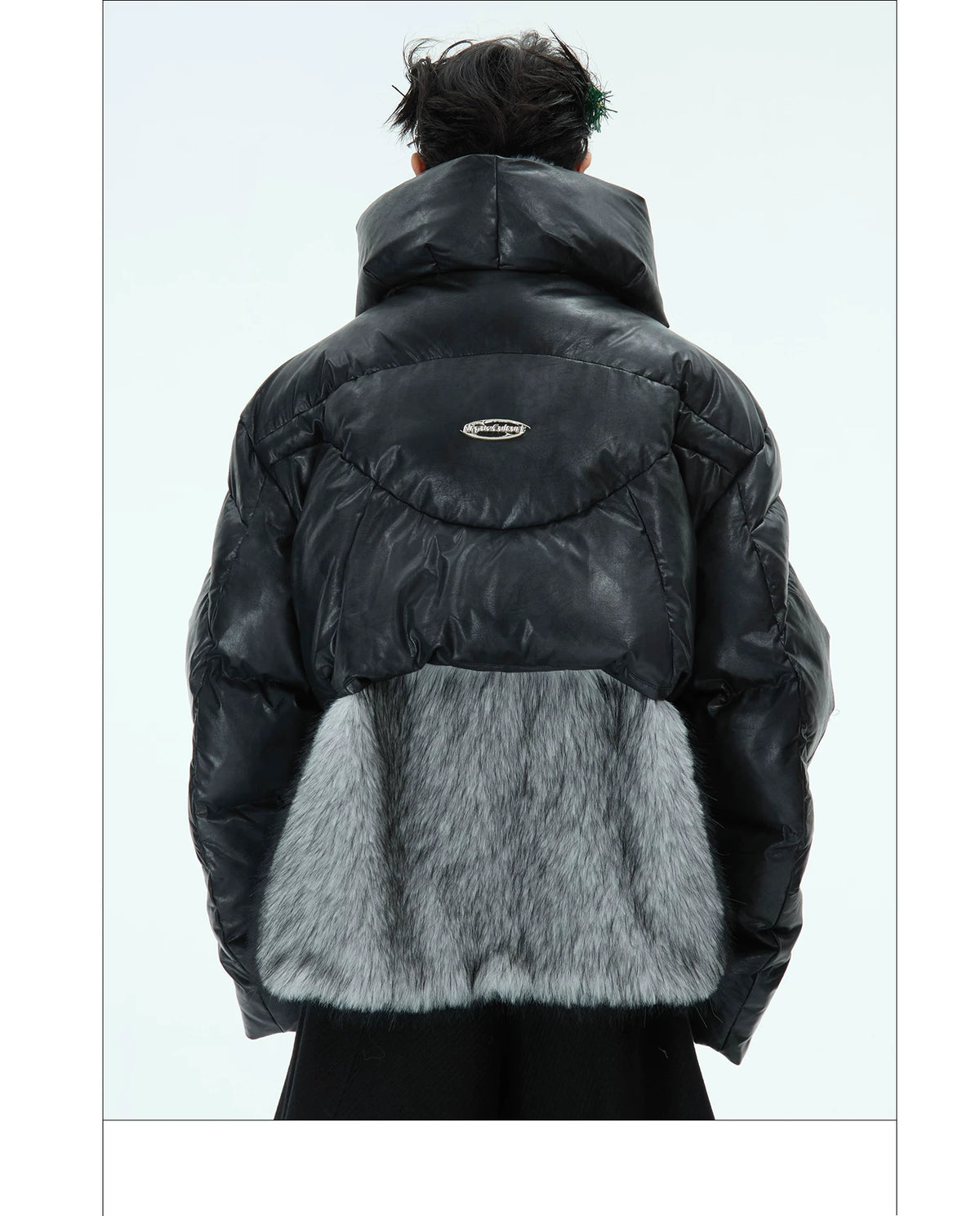Deconstructed Faux-Two-Piece PU Puffer Jacket | Cleanfit - description image 12
