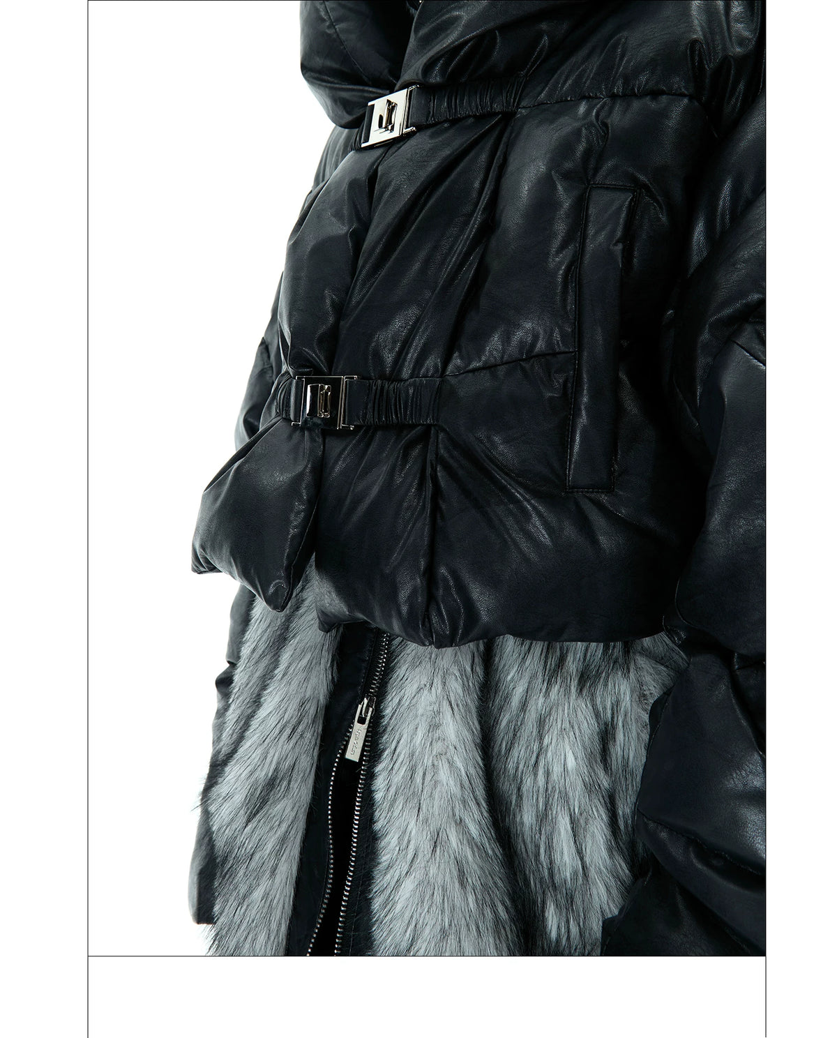 Deconstructed Faux-Two-Piece PU Puffer Jacket | Cleanfit - description image 16