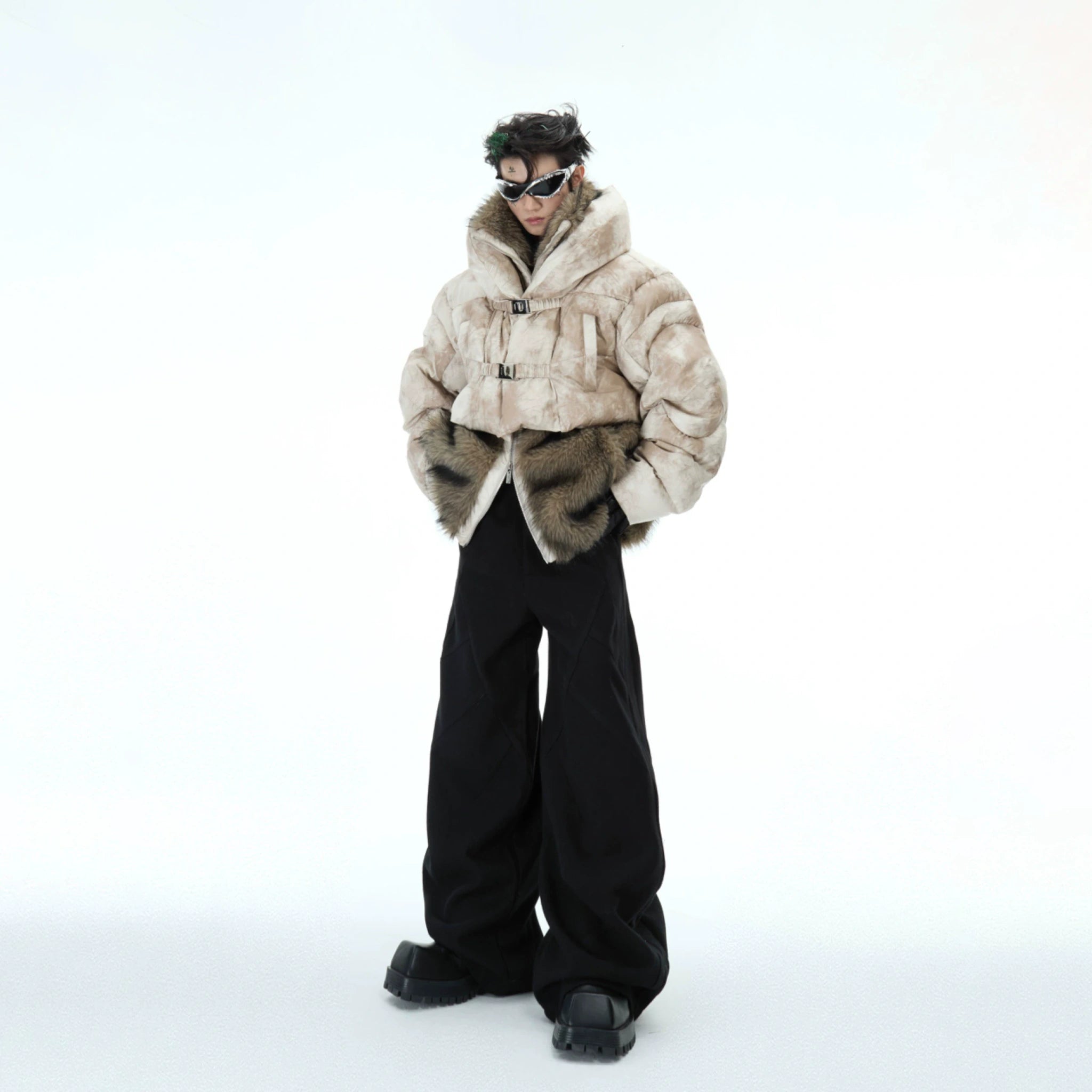 Deconstructed Faux-Two-Piece PU Puffer Jacket | Cleanfit - main image 3