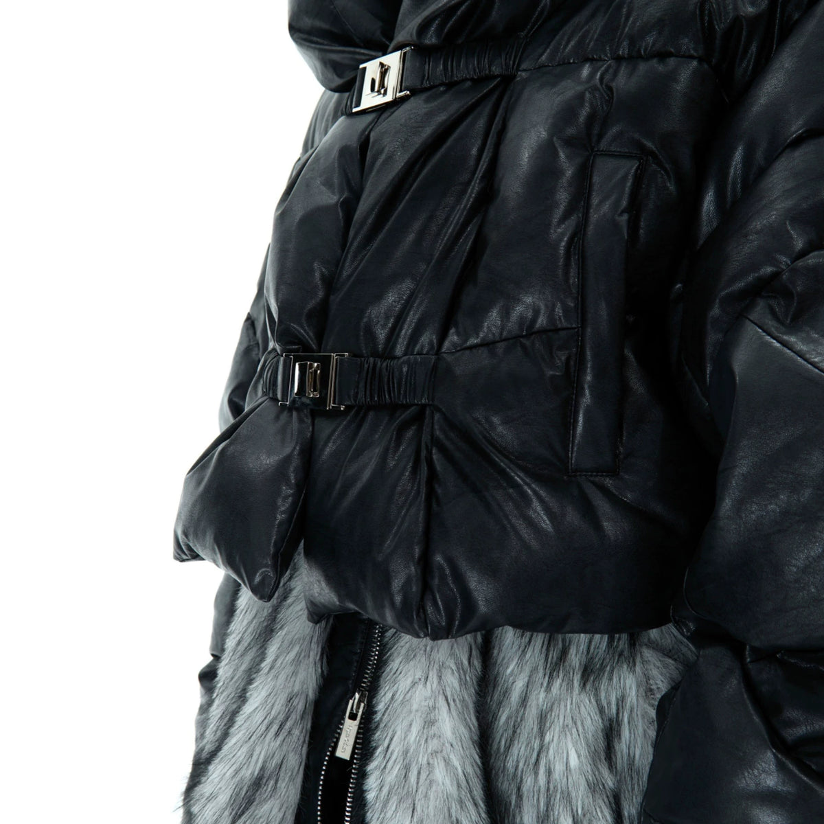 Deconstructed Faux-Two-Piece PU Puffer Jacket | Cleanfit - main image 4
