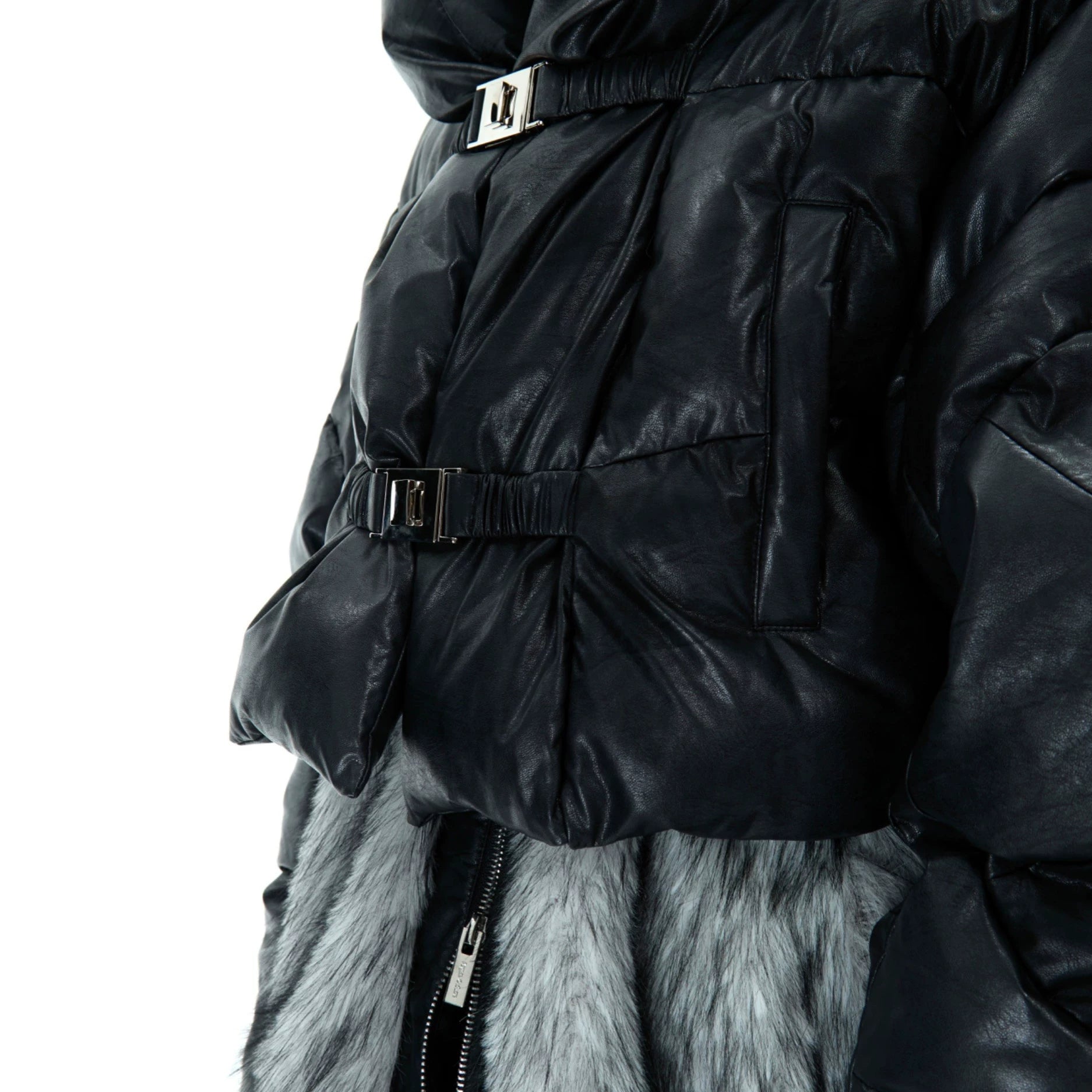 Deconstructed Faux-Two-Piece PU Puffer Jacket | Cleanfit - main image 4