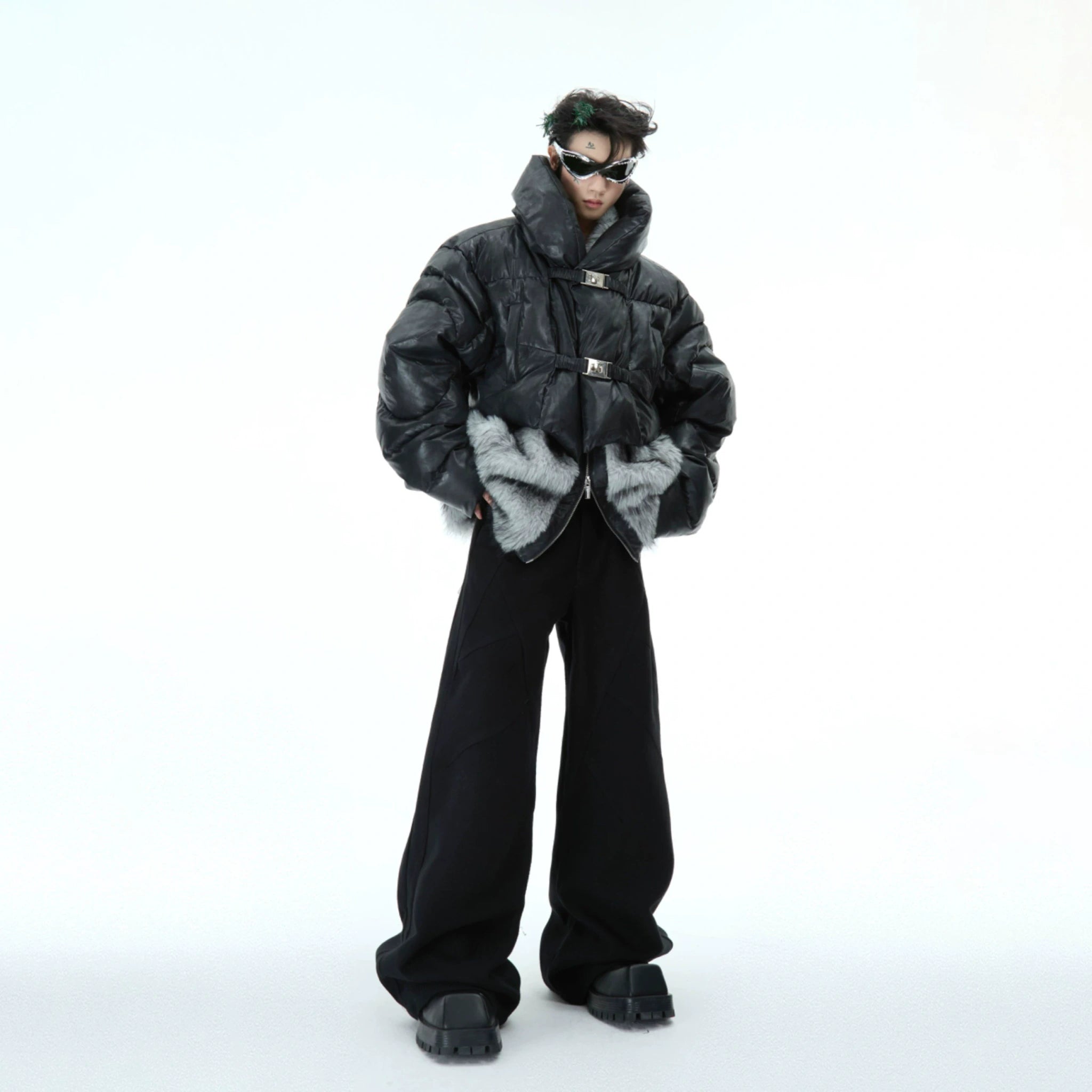 Deconstructed Faux-Two-Piece PU Puffer Jacket | Cleanfit - main image 5