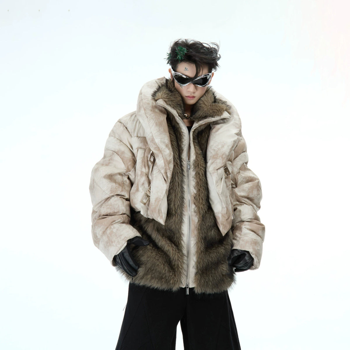 Deconstructed Faux-Two-Piece PU Puffer Jacket | Cleanfit - White