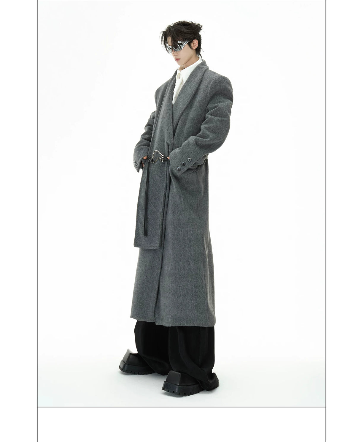 Metal Strap Longline Coat | Deconstructed Outerwear - description image 16
