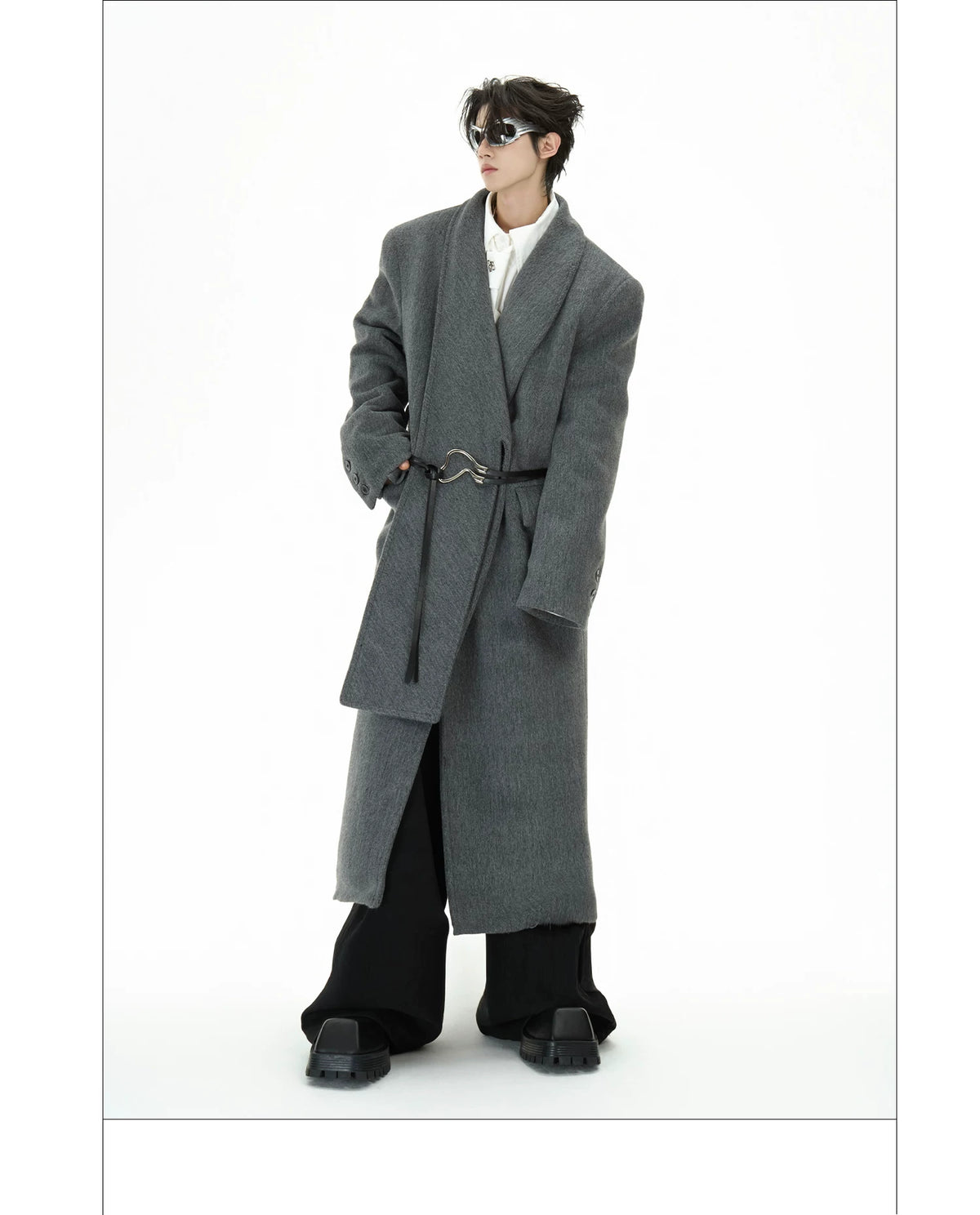 Metal Strap Longline Coat | Deconstructed Outerwear - description image 17