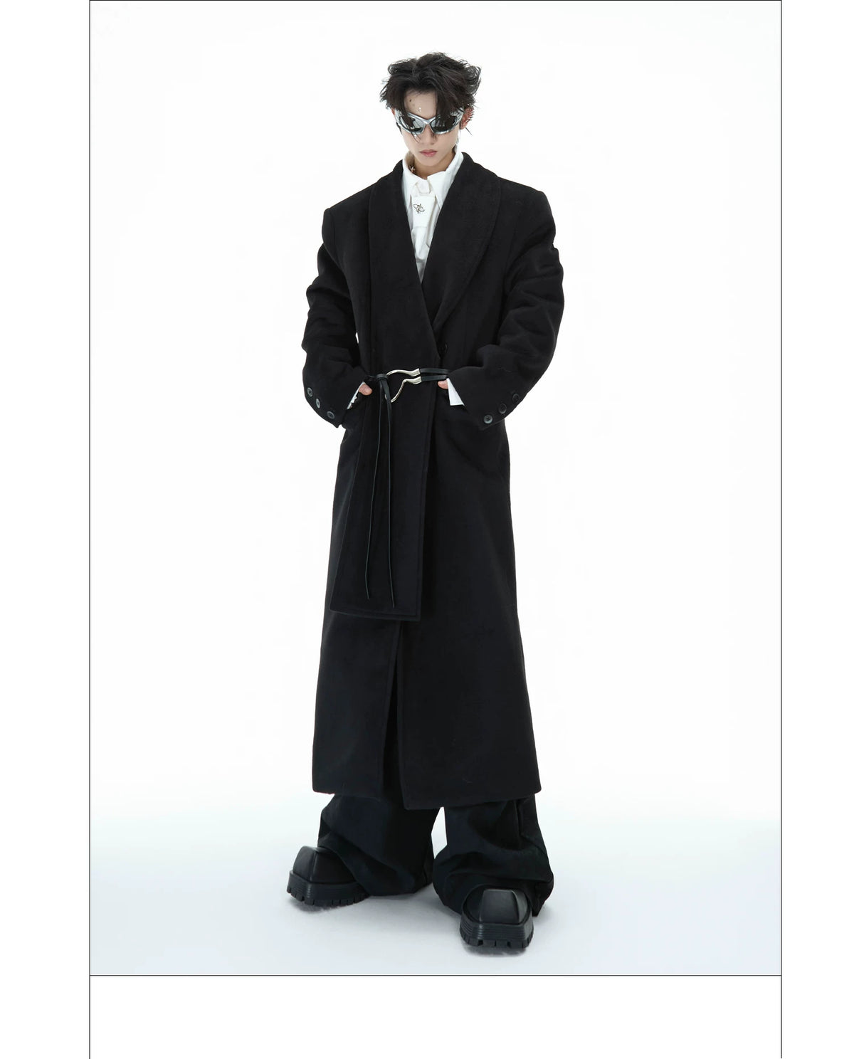 Metal Strap Longline Coat | Deconstructed Outerwear - description image 18
