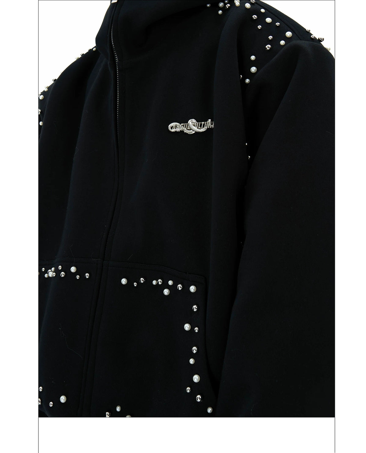 Pearl-Trim Zip Hoodie Jacket | Relaxed Streetwear - description image 16