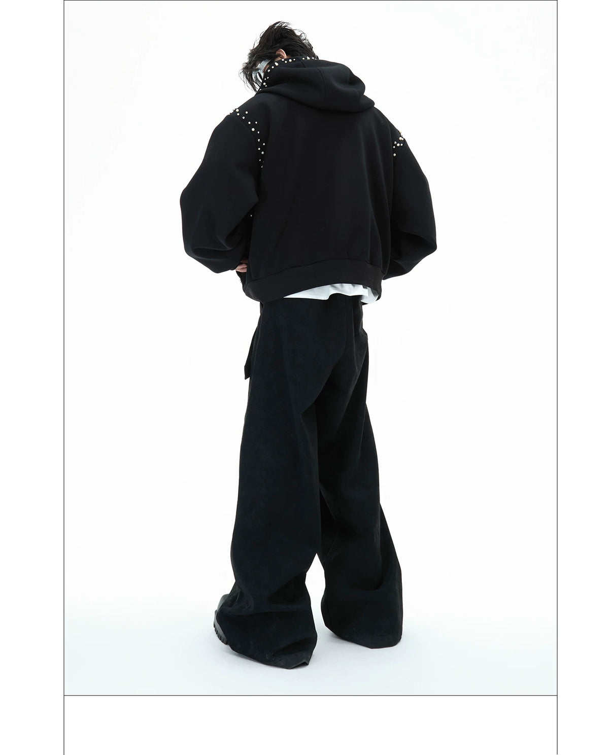 Pearl-Trim Zip Hoodie Jacket | Relaxed Streetwear - description image 17