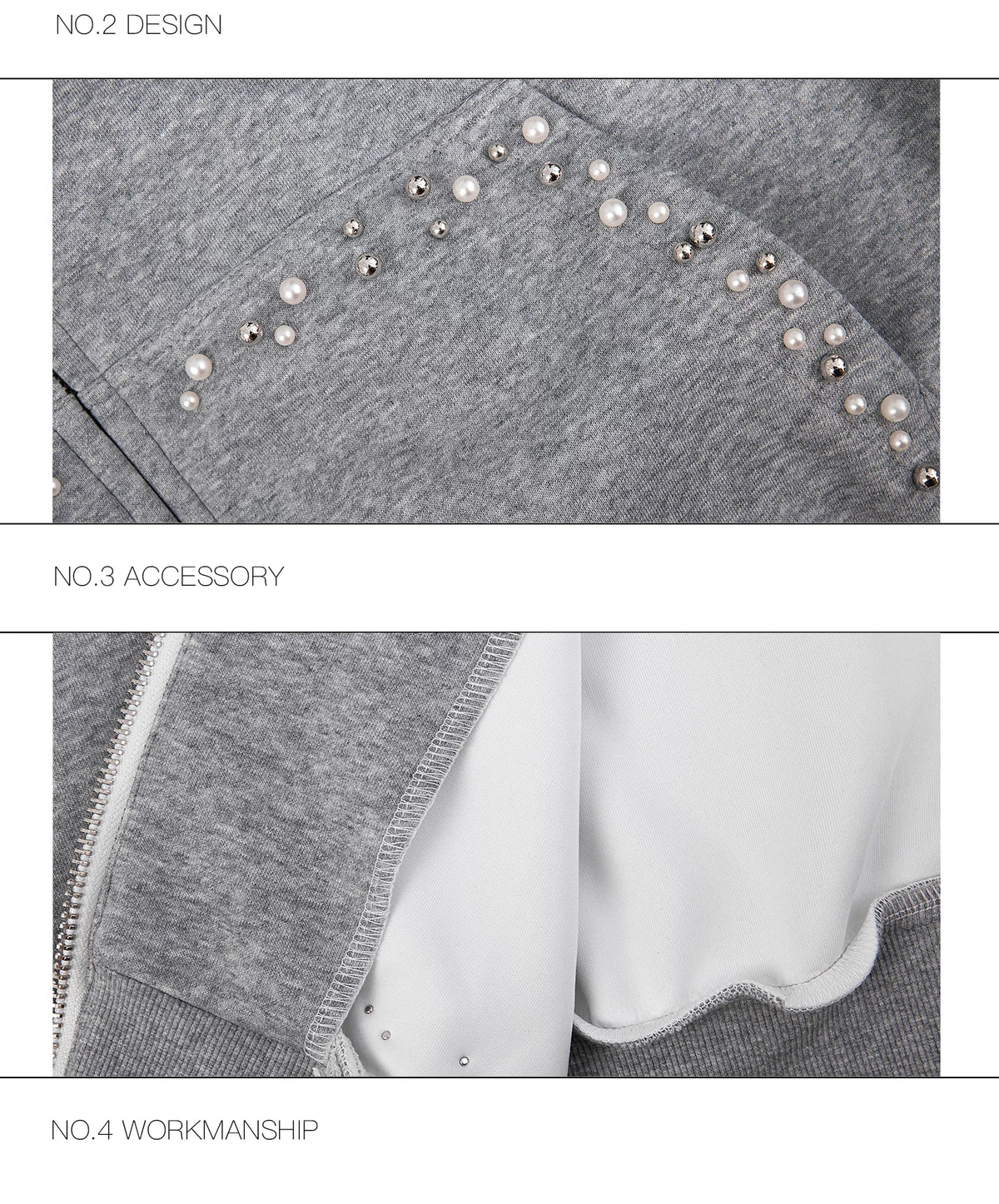Pearl-Trim Zip Hoodie Jacket | Relaxed Streetwear - description image 21