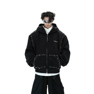Pearl-Trim Zip Hoodie Jacket | Relaxed Streetwear - main image 2