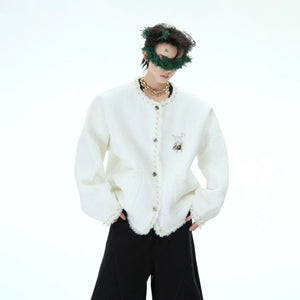 Pearl-Trim Shimmer Knit Cardigan Jacket for Unisex - main image 4