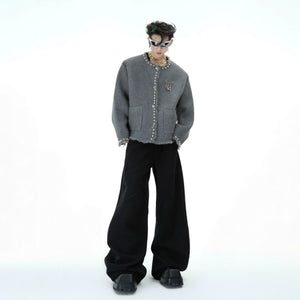Pearl-Trim Shimmer Knit Cardigan Jacket for Unisex - main image 5