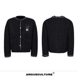 Pearl-Trim Shimmer Knit Cardigan Jacket for Unisex - Black