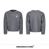 Pearl-Trim Shimmer Knit Cardigan Jacket for Unisex - Gray