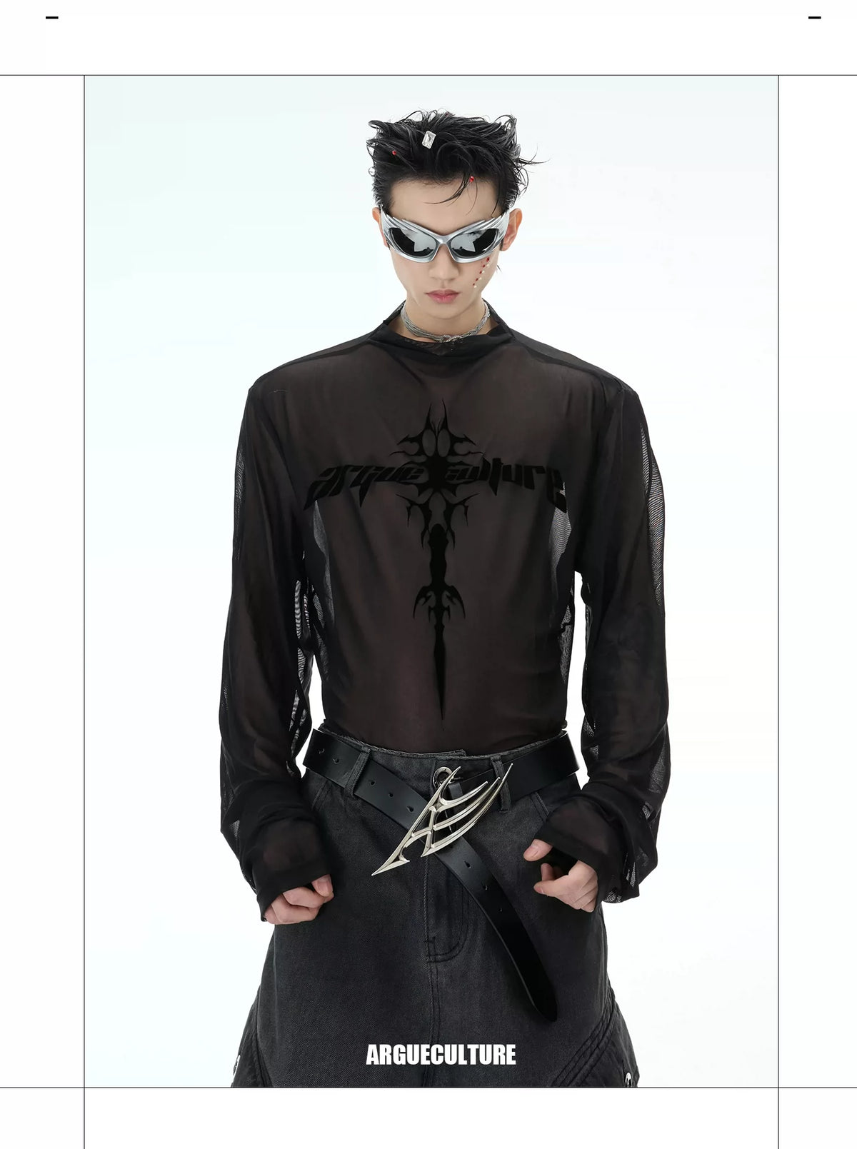 Sheer Logo Mesh Long-Sleeve Top in Slim Fit - description image 5