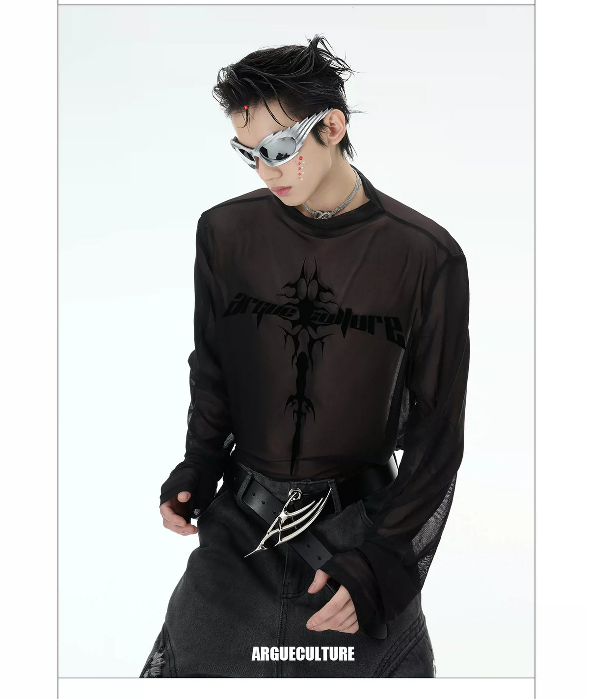 Sheer Logo Mesh Long-Sleeve Top in Slim Fit - description image 6
