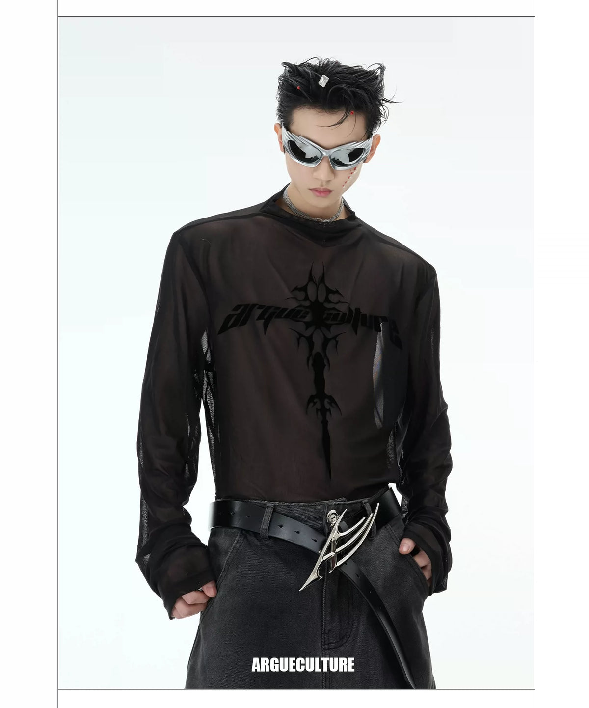 Sheer Logo Mesh Long-Sleeve Top in Slim Fit - description image 7
