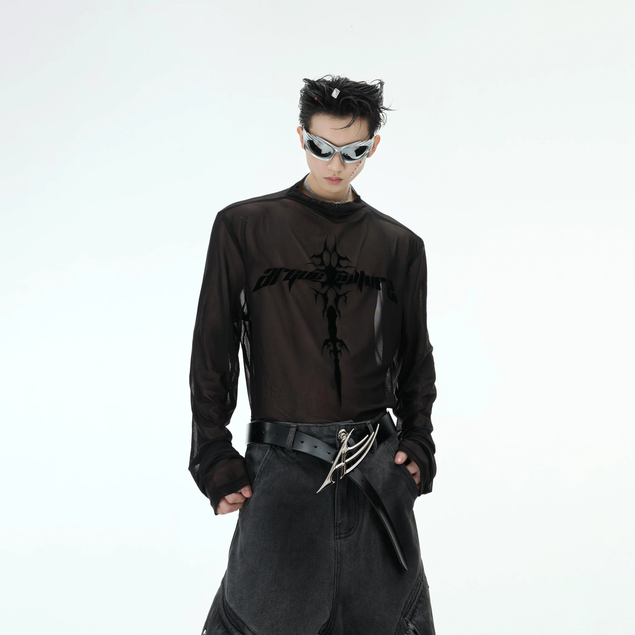 Sheer Logo Mesh Long-Sleeve Top in Slim Fit - main image 2