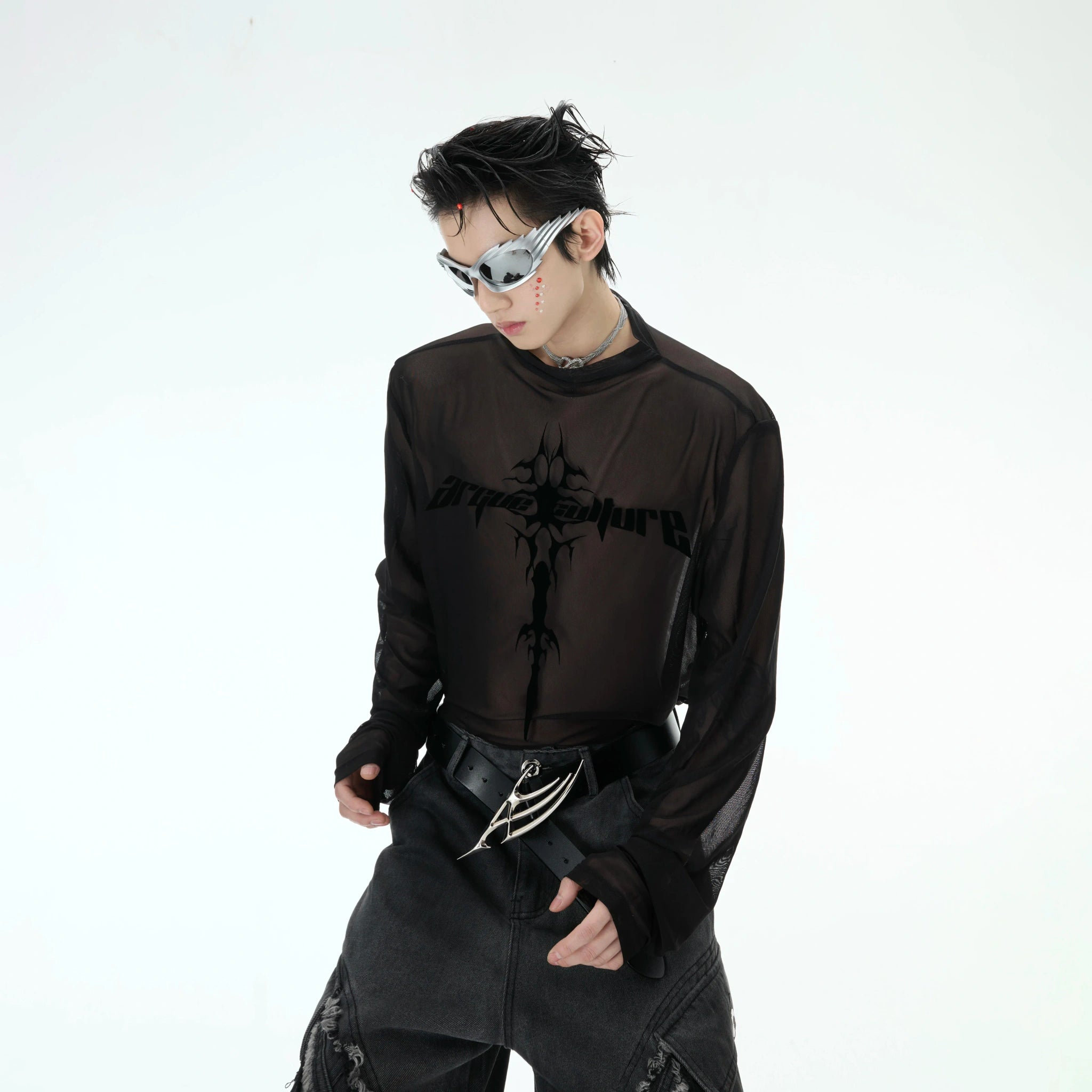 Sheer Logo Mesh Long-Sleeve Top in Slim Fit - main image 3