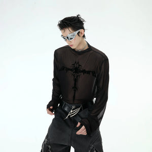 Sheer Logo Mesh Long-Sleeve Top in Slim Fit - main image 3