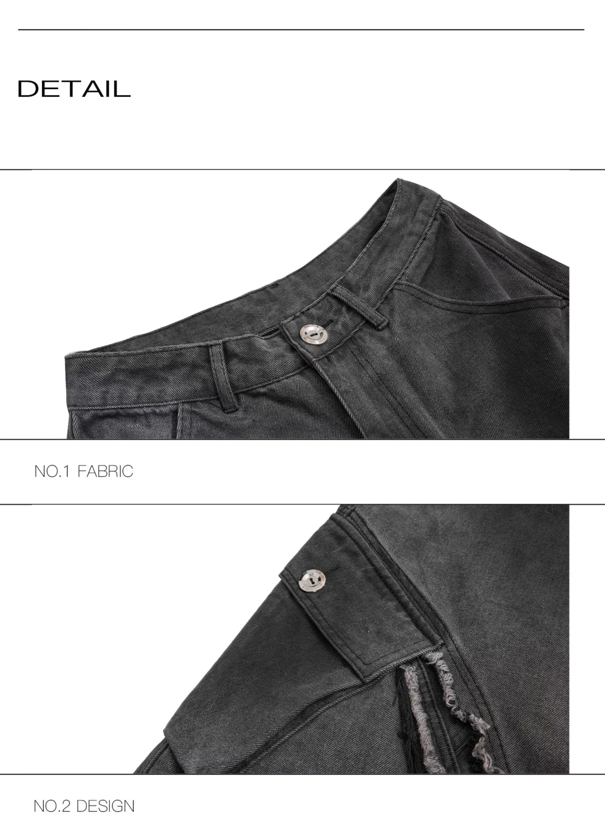 Frayed Curved-Leg Wide Jeans in Washed Black - description image 14