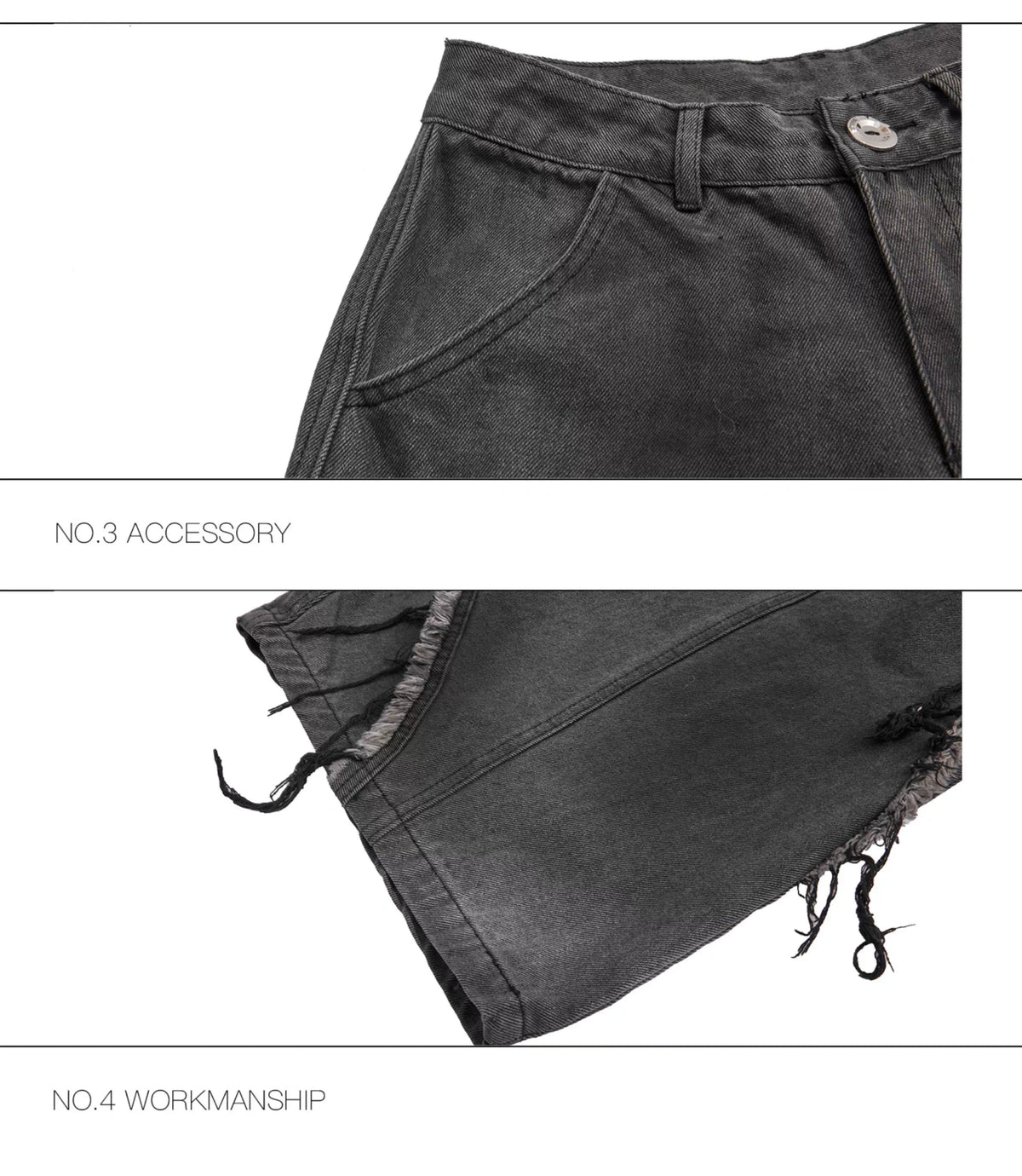 Frayed Curved-Leg Wide Jeans in Washed Black - description image 15