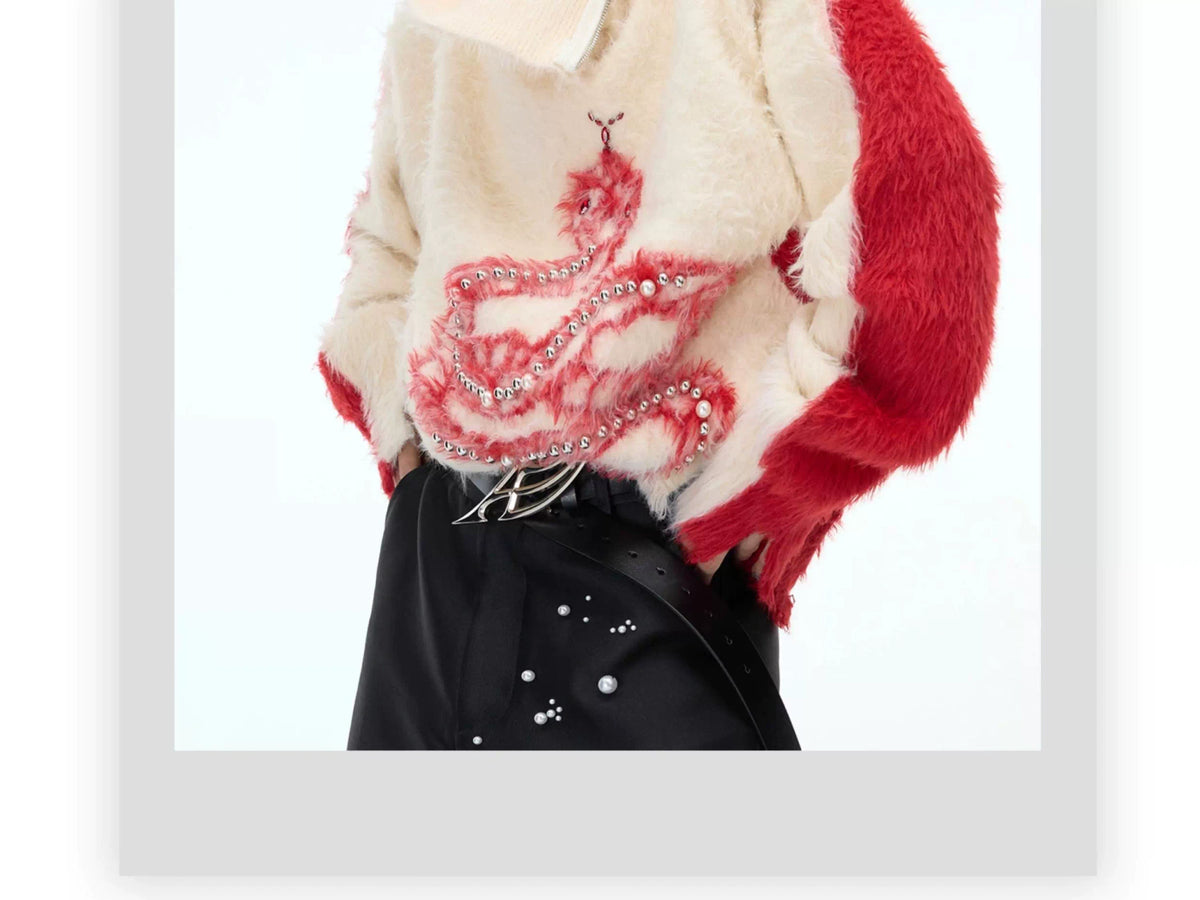 Pearl Snake Motif High-Neck Sweater | Unisex Knit - description image 2