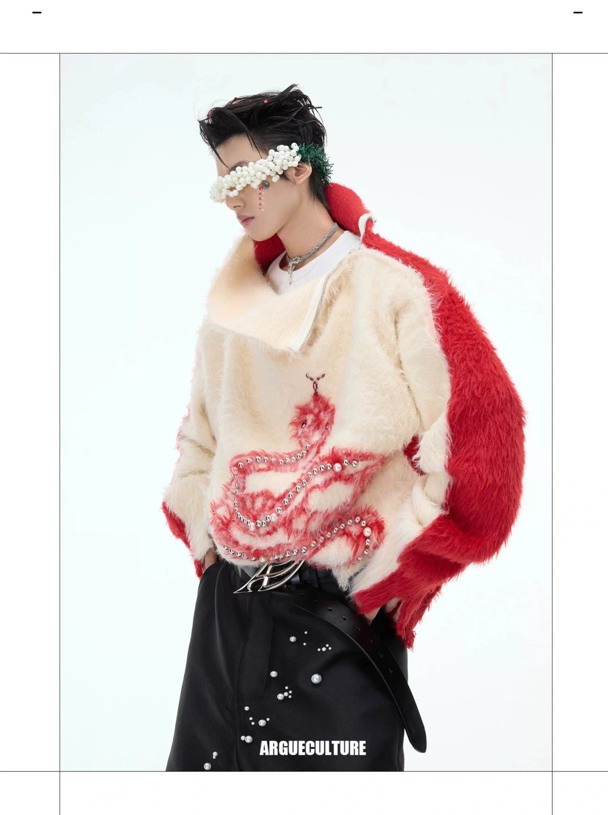 Pearl Snake Motif High-Neck Sweater | Unisex Knit - description image 5