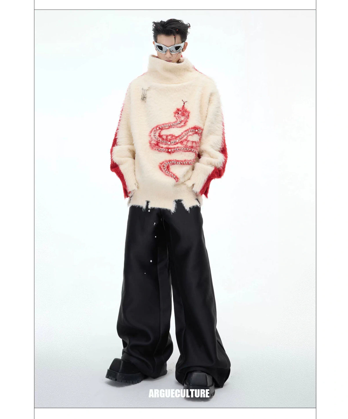 Pearl Snake Motif High-Neck Sweater | Unisex Knit - description image 7
