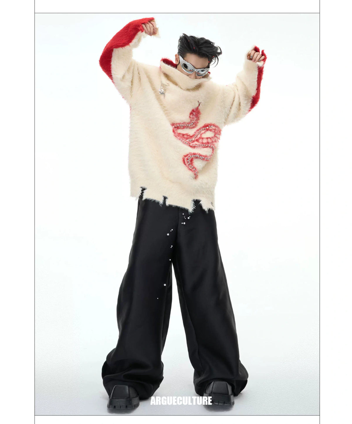 Pearl Snake Motif High-Neck Sweater | Unisex Knit - description image 9