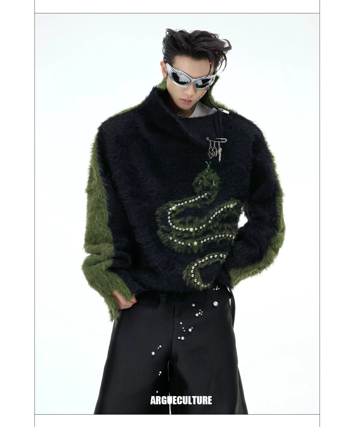 Pearl Snake Motif High-Neck Sweater | Unisex Knit - description image 10