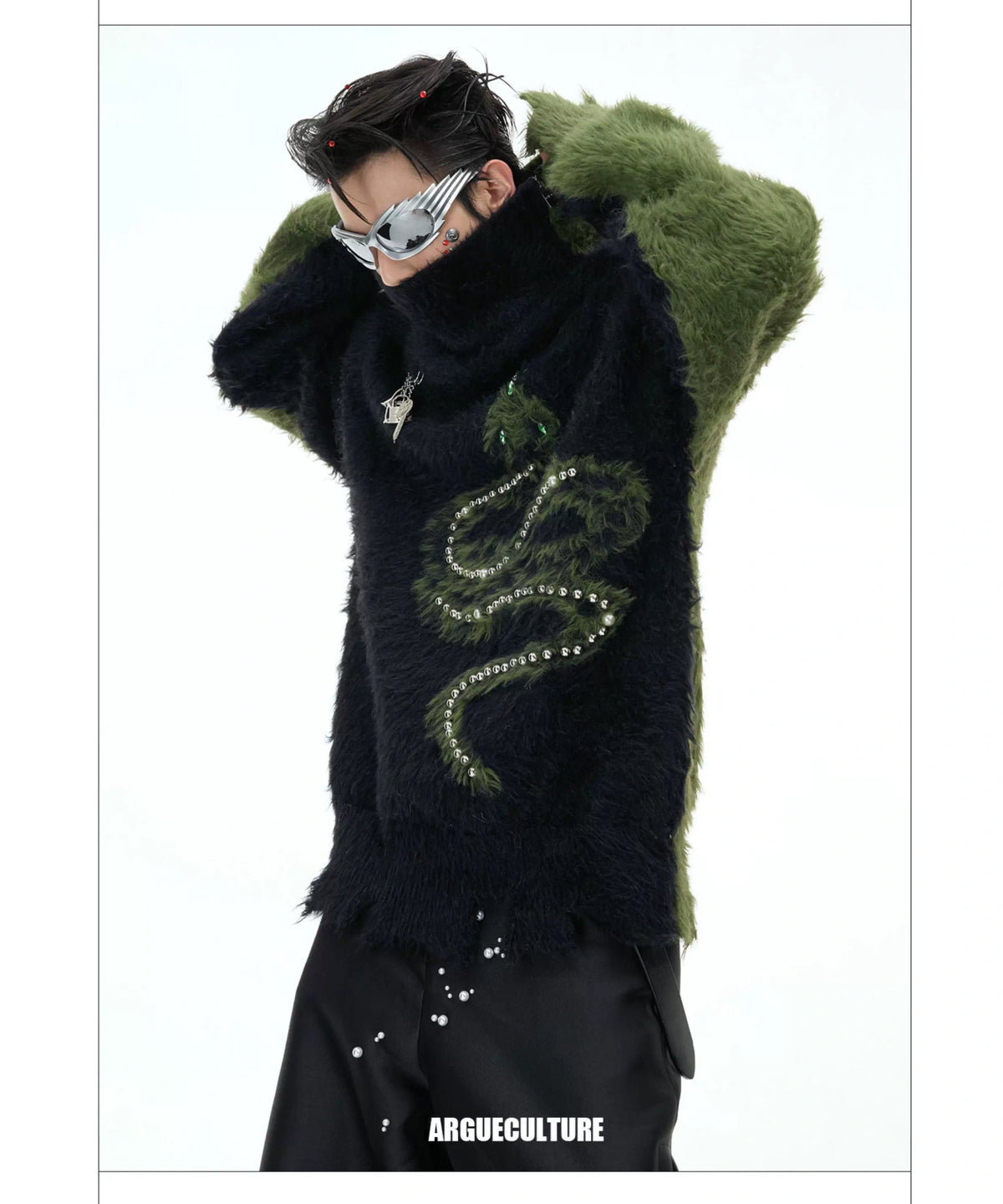 Pearl Snake Motif High-Neck Sweater | Unisex Knit - description image 13