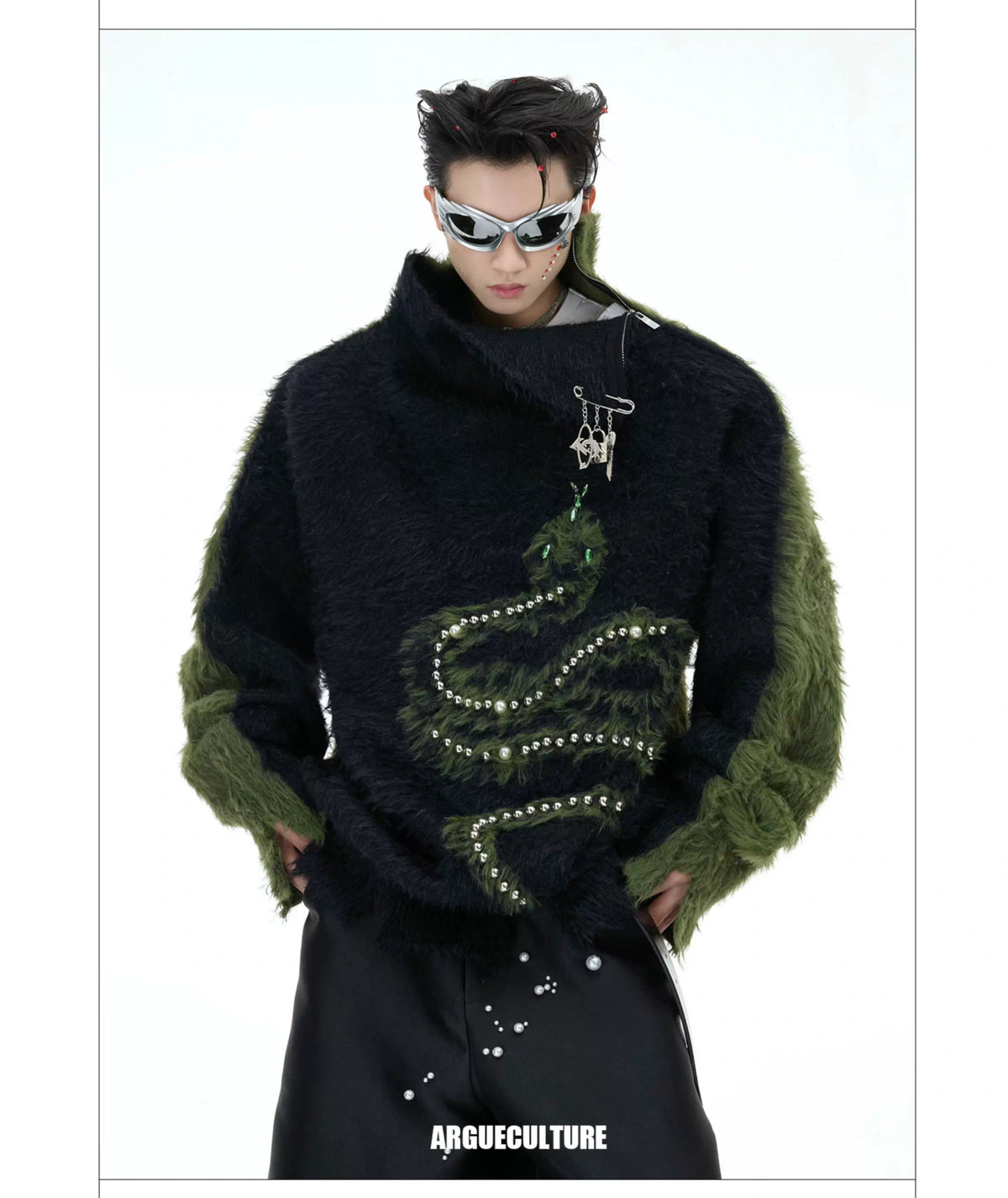 Pearl Snake Motif High-Neck Sweater | Unisex Knit - description image 15