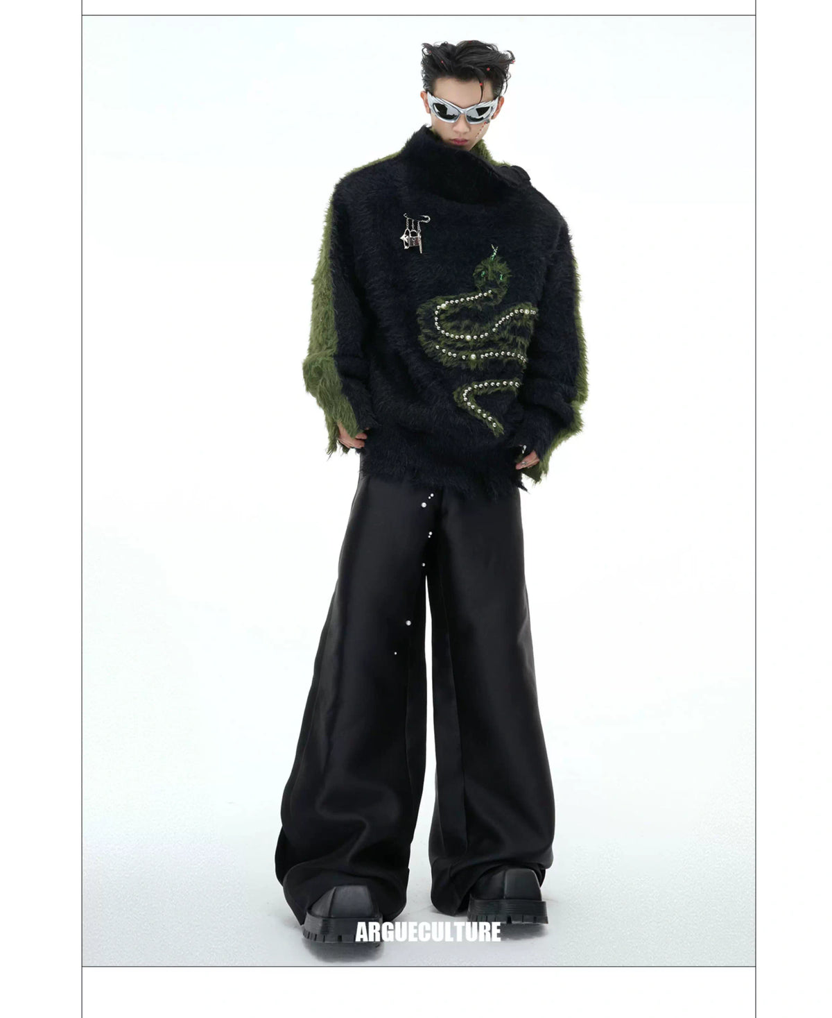 Pearl Snake Motif High-Neck Sweater | Unisex Knit - description image 17