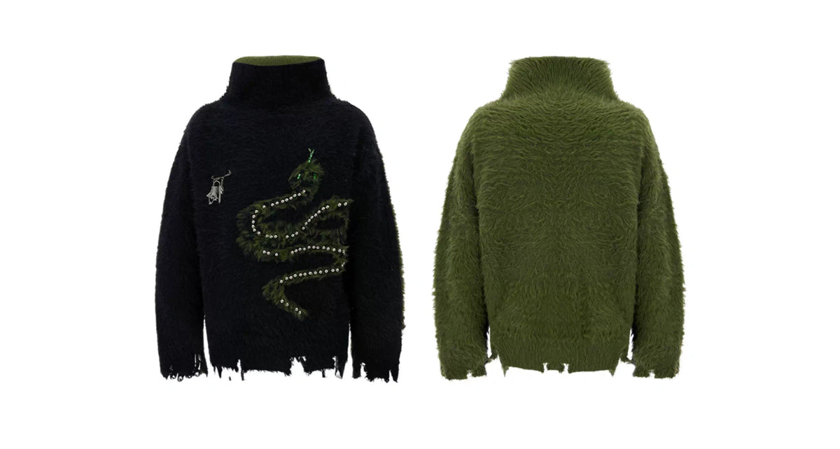 Pearl Snake Motif High-Neck Sweater | Unisex Knit - description image 18