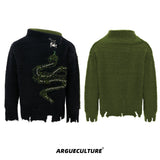 Pearl Snake Motif High-Neck Sweater | Unisex Knit - Black