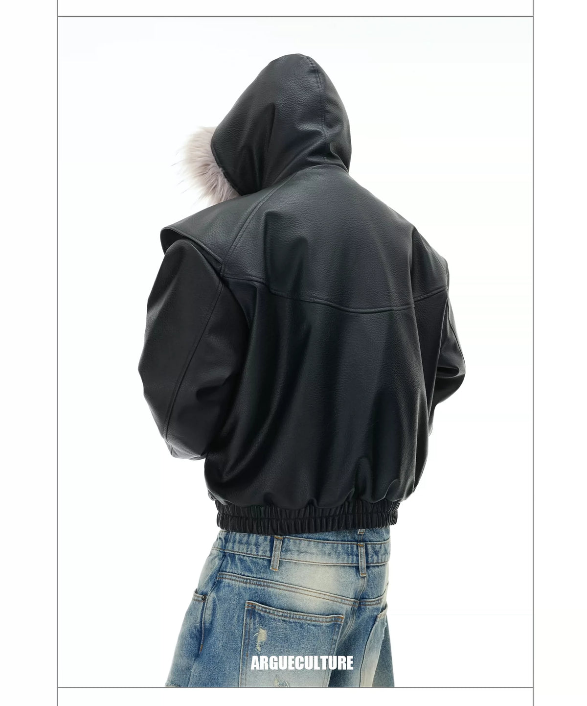 Reversible Hooded PU Padded Jacket in Black or Beige - description image 6